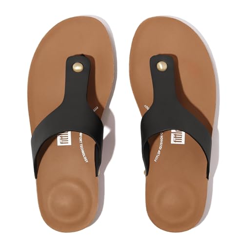 Fitflop Damen Iqushion Zehensandalen aus Leder Sandale, Schwarz, 36 EU von Fitflop