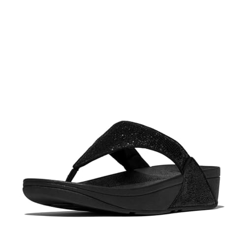 Fitflop Damen Lulu Crinkled-Shimmer Toe-Post Sandale, schwarz metallic, 39 EU von Fitflop