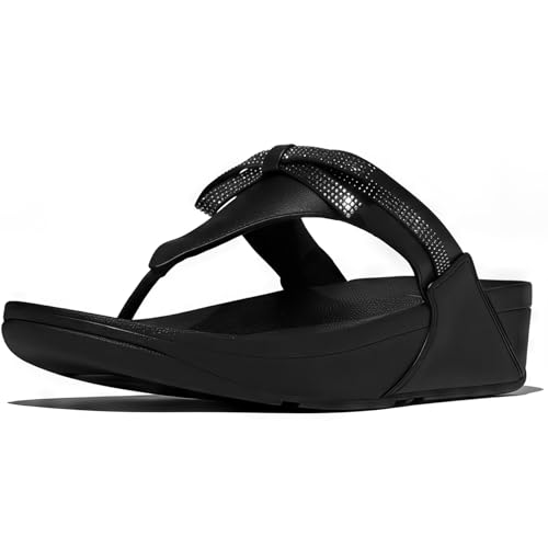 Fitflop Damen Lulu Glitz-Bow Leather Toe-Post Sandale, Schwarz, 39 EU von Fitflop