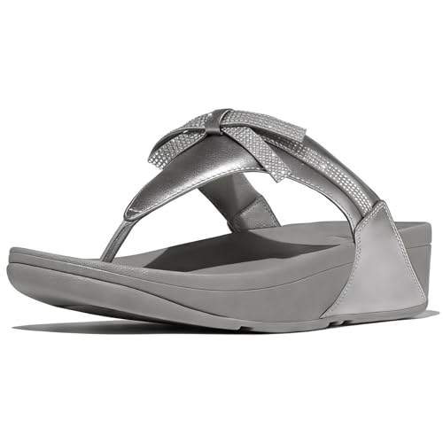 Fitflop Damen Lulu Glitz-Bow Leather Toe-Post Sandale, Silberfarben, 39 EU von Fitflop