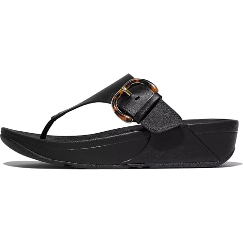 Fitflop Damen Lulu Resin-Buckle Leather Toe-Post Sandale, Schwarz, 43 EU von Fitflop