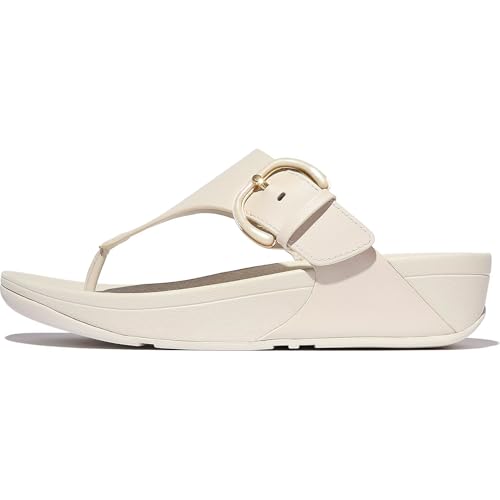 Fitflop Damen Lulu Resin-Buckle Leather Toe-Post Sandale, beige, 42 EU von Fitflop