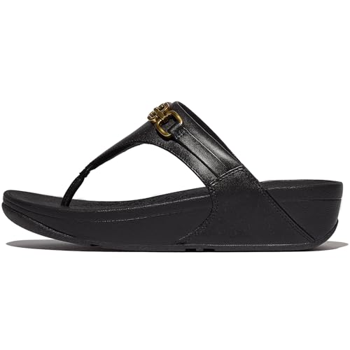 Fitflop Damen Lulu Square-Chain Leather Toe-Post Sandale, Schwarz, 38 EU von Fitflop