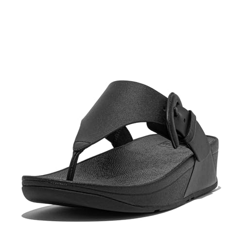 Fitflop Damen Lulu Zehentrenner mit verdeckter Schnalle, unbearbeiteter Rand Sandale, Schwarz, 37 EU von Fitflop