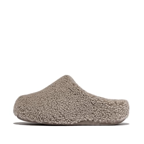 Fitflop Damen Shuv Curly-Shearling Clogs Holzschuh, Taupe, 40 EU von Fitflop