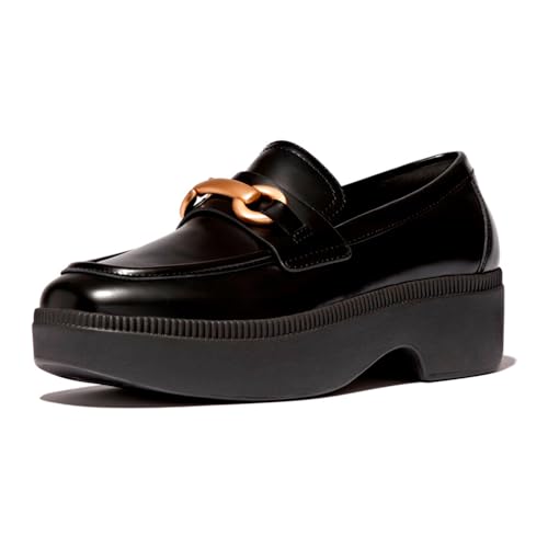 Fitflop F-Luma Chunky-Snaffle Box-Leather D/Wedge Loafers ZWART - Größe 40 von Fitflop