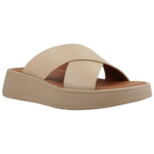 Fitflop F-Mode Leather Flatform Cross Slides BEIGE - Größe 38 von Fitflop