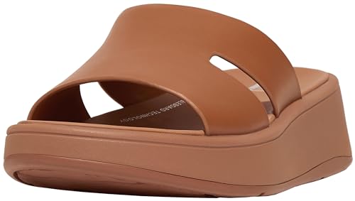 Fitflop F-Mode Raw-Edge Leather Flatform H-Bar Slides BRUIN - Größe 39 von Fitflop