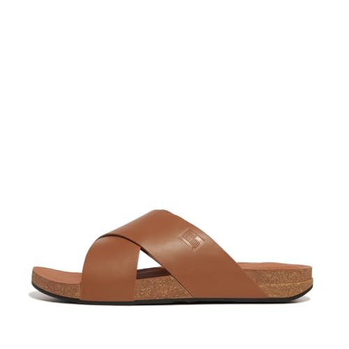 Fitflop Herren Iqushion Men's Leather Cross Slides Schiebe-Sandalen, Hellbraun, 42 EU von Fitflop