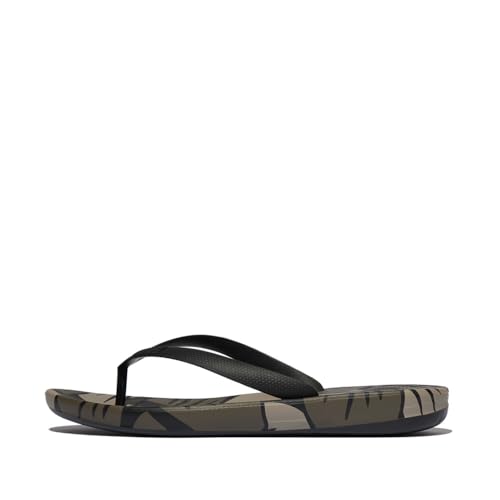 Fitflop Herren Iqushion Mens Leaf-Print Ergonomic Flip-Flops Flipflop, Schwarz, 44 EU von Fitflop
