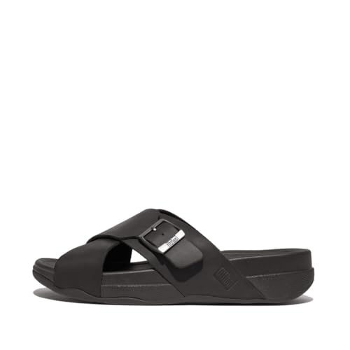 Fitflop Herren Surfer Mens Buckle Nubuck Cross Slide Sandal, Schwarz, 43 EU von Fitflop