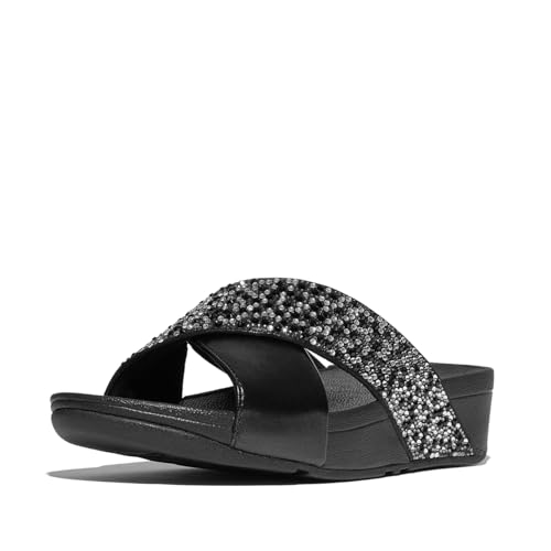 Fitflop Lulu Crystal-Mix Metallic Cross Slides All Black Größe EU 40 von Fitflop