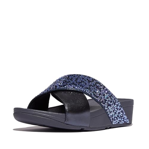 Fitflop Lulu Crystal-Mix Metallic Cross Slides Blauw - Größe 39 von Fitflop