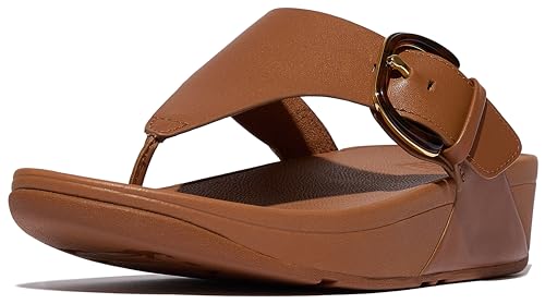 Fitflop Lulu Resin-Buckle Leather Toe-Post Sandals BRUIN - Größe 42 von Fitflop