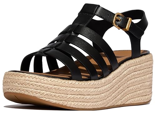 Fitflop Platfforms Espadr. Leather Fisherman Wedge Sandals ZWART - Größe 37 von Fitflop