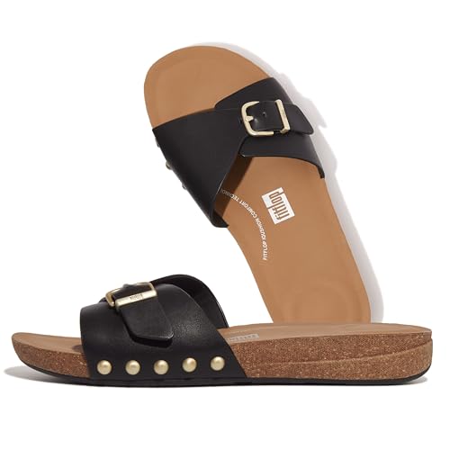 Fitflop - iQUSHION ADJ BUCKLE LEATHER SLIDES metallic black, Größe:41 EU von Fitflop