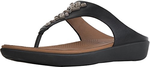 Womens FitFlop Banda II Crystal Leather Toe Thong Sandals in Black. von Fitflop