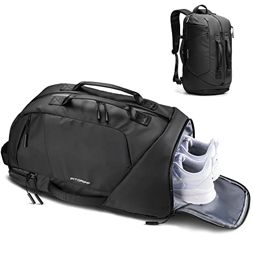 Fitgriff® Sporttasche mit Rucksackfunktion - Rucksack mit Schuhfach & Laptopfach - für Herren und Damen - für Sport, Fitness & Reisen - Trainingstasche, Gym Bag Backpack, Schwarz (25L) (Black, Medium) von Fitgriff