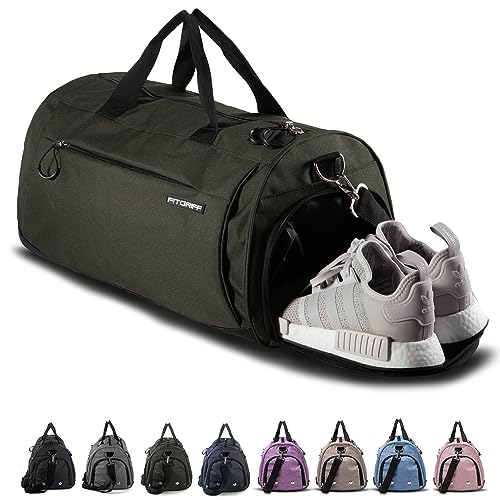 Fitgriff® Sporttasche & Reisetasche für Damen und Herren - mit Schuhfach & Nassfach - Tasche für Sport, Fitness & Reisen - Trainingstasche, Gym Bag (Army Green, S) von Fitgriff