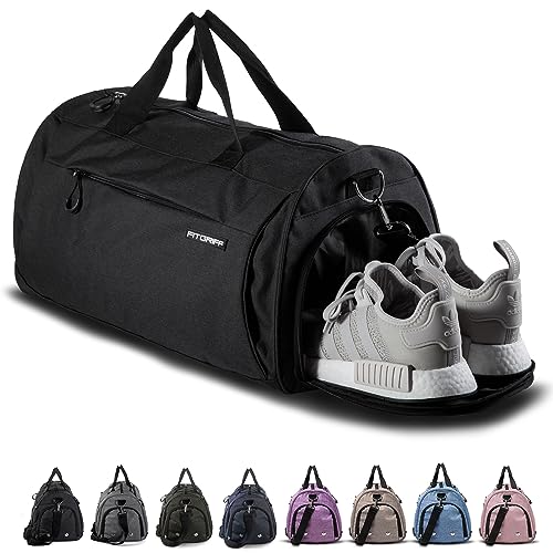 Fitgriff® Sporttasche & Reisetasche für Damen und Herren - mit Schuhfach & Nassfach - Tasche für Sport, Fitness & Reisen - Trainingstasche, Gym Bag (Black, S) von Fitgriff