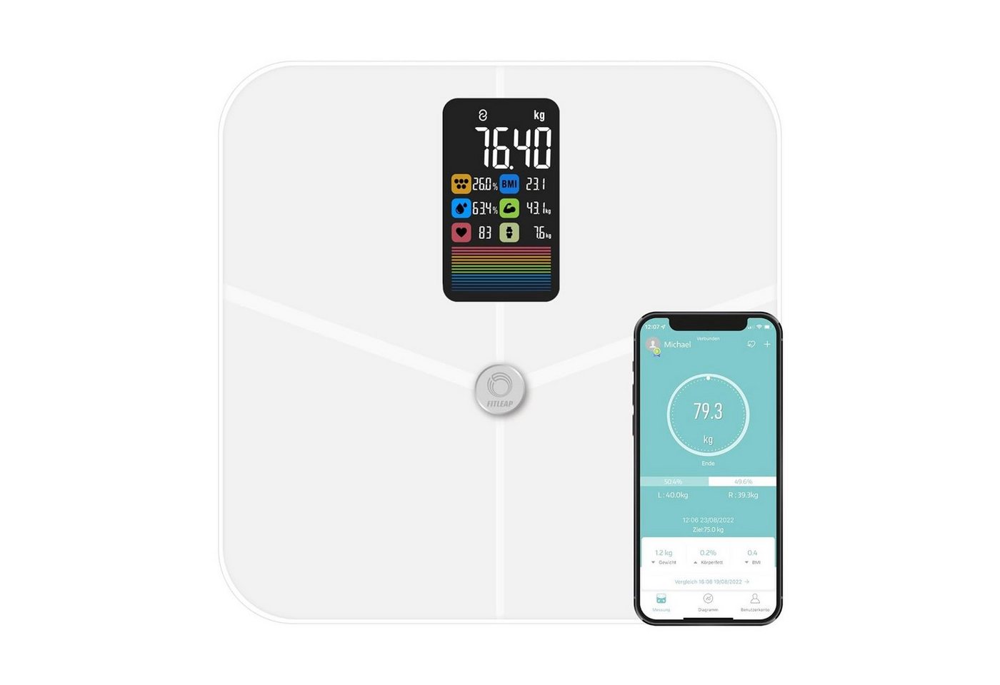 Fitleap Personenwaage Waage mit Körperfett- & Muskelanalyse bis 180kg, mit großen Display &… Fitleap Personenwaage Waage mit Körperfett- & Muskelanalyse bis 180kg, mit großen Display &… von Fitleap