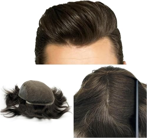 Haartoupet für Männer Dunkelbraun 2# Echthaar 20×25 cm Spitzenfront mit PU-Hautbasis Natürlicher Haaransatz Atmungsaktives Haarersatzsystem von Fitlin