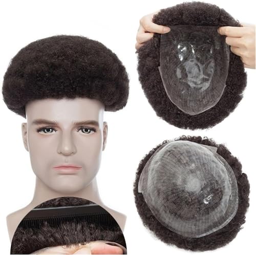 Hair Toupee men Afro Toupee for Black Men, 6mm Afro Kinky Curl Mens Hair Piece Wig 8X10" Full PU Base V-loop Male Hair Prostheses 130% Density Real Human Hair Units Men's Toupee von Fitlin