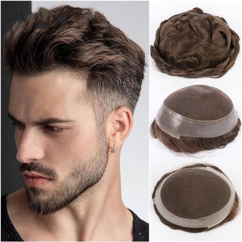 Hair Toupee men Breathable Australia Base Men Toupee Indian Human Hair Pieces Swiss Lace and PU Around Prosthesis Male Wig Double Knot Wave Hair Replacement System Men's Toupee(6 inches-#4-110%-Free- Hair Toupee men Breathable Australia Base Men Toupee Indian Human Hair Pieces Swiss Lace and PU Around Prosthesis Male Wig Double Knot Wave Hair Replacement System Men's Toupee(6 inches-#4-110%-Free- von Fitlin