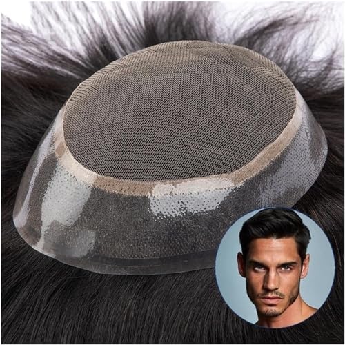 Hair Toupee men Hair Pieces and Wigs Human Hair Men Toupee French Lace with 1" Clear Poly All Around Hair Toupee 6'' Length Replacement System Male Hair Prosthesis Men's Toupee(30mm Wave 130%,8x10) von Fitlin