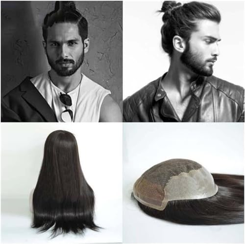 Hair Toupee men Long Hair Wig Mens Hair Unit Toupee Natural Hairline 12-18" Breathable Swiss Lace with Pu Human Hair Replacement Systems for Hair Loss(#2 14 inches,7x10) von Fitlin