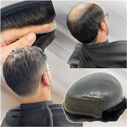 Hair Toupee men Remy Human Hair Replacement System Men's Wig Natural Hairline Swiss Lace Front with Thin Skin PU Men's Toupee Durable Male Hair Prosthesis Men's Toupee(6 INCHES-2#-120%-FREE-8X10) von Fitlin