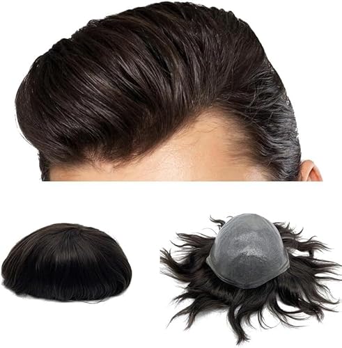 Hair Toupee men Toupee for Men, 8x10 Inch Thin PU Skin Human Hair Mens Toupee, 2 Dark Brown Mens Hair Piece V-looped Hair Wig Male Hair Replacement System Men's Toupee(6 INCHES-#2-100%-FREE-8X10) von Fitlin