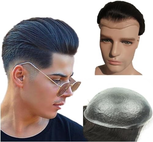 Hair Toupee men Toupee for Men 0.04mm Ultra Thin Skin PU Base Hairpiece 8x10 Inches Male Human Hair Prosthesis #1 Jet Black 110% Density Wig Replacement System Men's Toupee von Fitlin