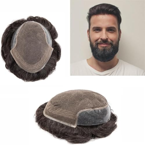 Hair Toupee men Toupee for Men French Lace and PU Perimeter Base Medium Density Men's Hair Pieces Male Human Hair Prosthesis Natural Breathable Hair System Unit Men's Toupee(30mm Wave#210 130%,5x7) von Fitlin