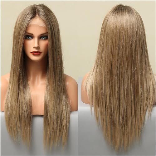 Perücken Lange Seidige Gerade Spitze Front Perücken für Frauen Ombre Braun Blonde Spitze Synthetische Perücken Natürliche Tägliche Party Gebrauch Hitze Beständig Mädchen Täglichen Gebrauch Perücken von Fitlin