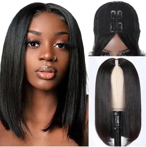 Straight V Part Wigs Human Hair Short Bob Wigs for Women V Part Human Hair Wig Upgrade U Part Wig No Leave Out Glueless Human Hair Wig No Sew in No Lace Beginner Friendly 150% Density 12Inch(14 Inch) von Fitlin