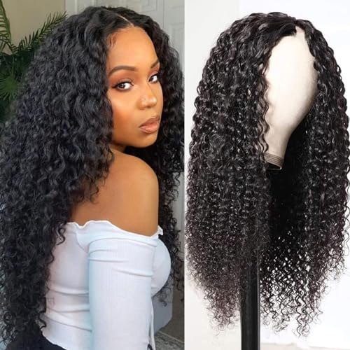 V Part Wig Human Hair V Part Curly Human Hair Wigs For Black Women No Leave Out Upgraded of U Part Wigs Brazilian Virgin Human Hair wigs Afro Kinky Curly V Part Wigs No Sew in No Glue(34 Inch) von Fitlin