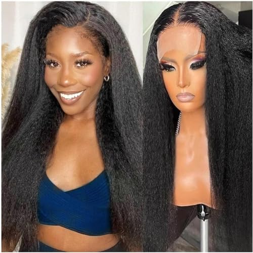 Wigs 14-40 Inch Kinky Straight Lace Closure Wigs for Black Women, Natural Color Indian Hair Transparent Lace 5x5 Glueless Closure Wig with Baby Hair Girls Daily Use Wigs(5X5 closure wig 180 density,24 von Fitlin