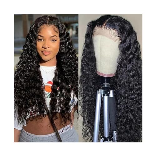 Wigs 5X5 Deep Wave Lace Closure Wigs Peruvian Human Hair 14-40inch Glueless Pre Plucked with Baby Hair Deep Curly Transparent Lace Wigs for Black Women Girls Daily Use Wigs(5X5 closure wig 180 density von Fitlin