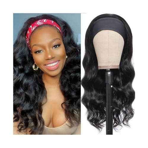 Wigs Headband Wig Body Wave Human Hair Wig Glueless None Lace Front Wig for Black Woman Natural Color Remy Full Machine Wear and Go Wigs 180% Density Girls Daily Use Wigs(18inches) von Fitlin