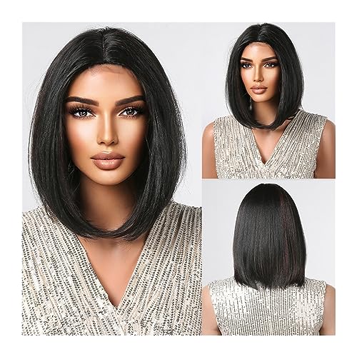 Wigs Mixed Hairline Lace Synthetic Wigs Dark Bob Middle Part Hairs Wig for Black Women Daily Cosplay Heat Resistant Girls Daily Use Wigs(FTL3009-1) von Fitlin