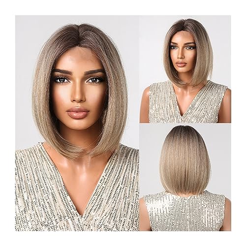 Wigs Mixed Hairline Lace Synthetic Wigs Dark Bob Middle Part Hairs Wig for Black Women Daily Cosplay Heat Resistant Girls Daily Use Wigs(FTL3011-1) von Fitlin