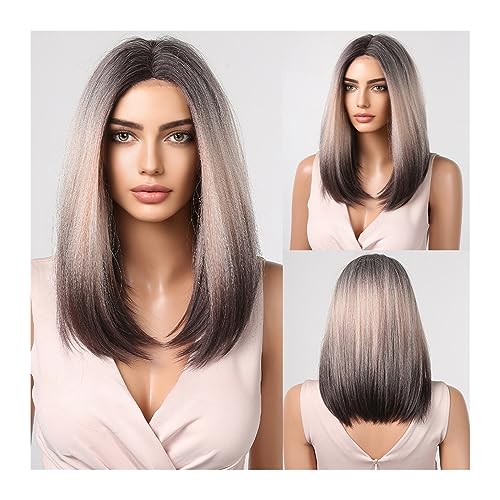 Wigs Mixed Hairline Lace Synthetic Wigs Dark Bob Middle Part Hairs Wig for Black Women Daily Cosplay Heat Resistant Girls Daily Use Wigs(FTL3013-1) von Fitlin