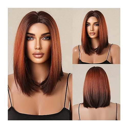 Wigs Mixed Hairline Lace Synthetic Wigs Dark Bob Middle Part Hairs Wig for Black Women Daily Cosplay Heat Resistant Girls Daily Use Wigs(FTL3015-1) von Fitlin