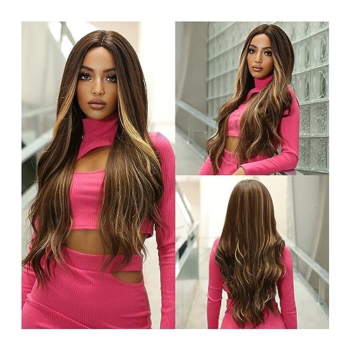 Wigs Platinum Blonde Ombre Synthetic Wigs Middle Part Cosplay Long Platinum Natural Wave Hair Wig for Women Afro Daily Heat Resistant Girls Daily Use Wigs(LC2048-1) von Fitlin