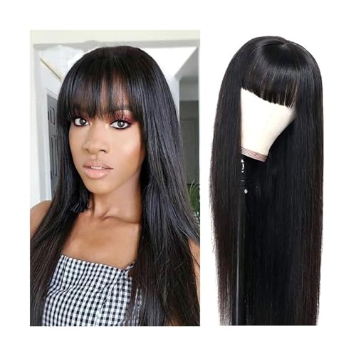 Wigs Silky Straight Human Hair Wigs with Bangs 14-40 Inch Long None Lace Front Wigs Glueless Straight Full Machine Wigs for Black Women Natural Color Girls Daily Use Wigs(18inches) von Fitlin