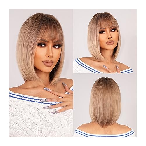 Wigs Synthetic Wigs Dark Shoulder Length Straight Wigs with Bangs Short Wig for Women Natural Daily Party Heat Resistant Hairs Girls Daily Use Wigs(LC1052-3) von Fitlin