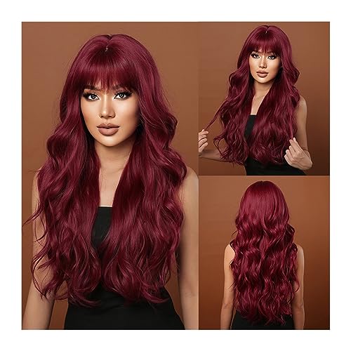 Wigs Synthetic Wigs with Bangs Light Brown Long Water Wavy Hairs Wig for Women Natural Daily Heat Resistant Use Girls Daily Use Wigs(LC2074-1) von Fitlin