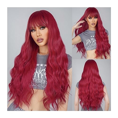 Wigs Synthetic Wigs with Bangs Light Brown Long Water Wavy Hairs Wig for Women Natural Daily Heat Resistant Use Girls Daily Use Wigs(LC2084-1) von Fitlin