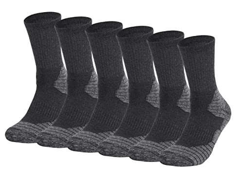 Fitliva Arbeitssocken für Herren, Baumwolle, gepolsterte Stiefelsocken, Knöchelstütze (6 Paar), 6er-Pack Grau, 41.5-46 EU von Fitliva